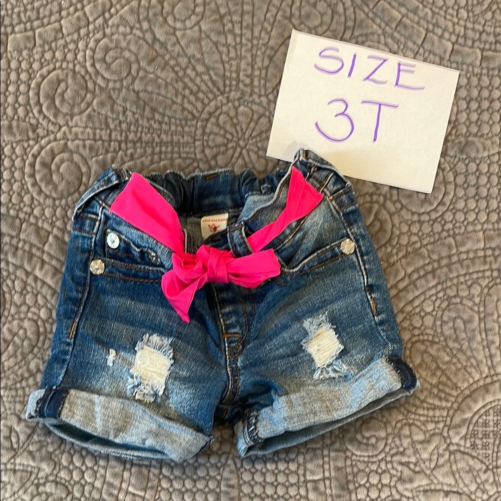 True Religion Denim Shorts with Pink Bow for Kids